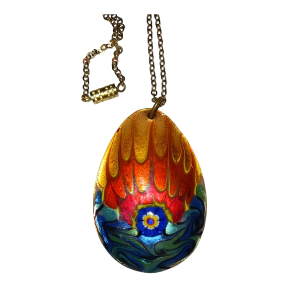 Fused Glass Art Glass Pendant Dichroic 16" Necklace - Picture 11 of 16